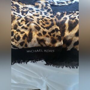 Michael Kors Leopard Print Scarf in Black and Tan